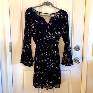 Hummingbird print open back dress